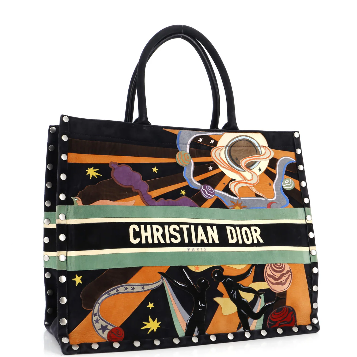 Book Tote Multicolor Studded Suede Large - Deep Luxury