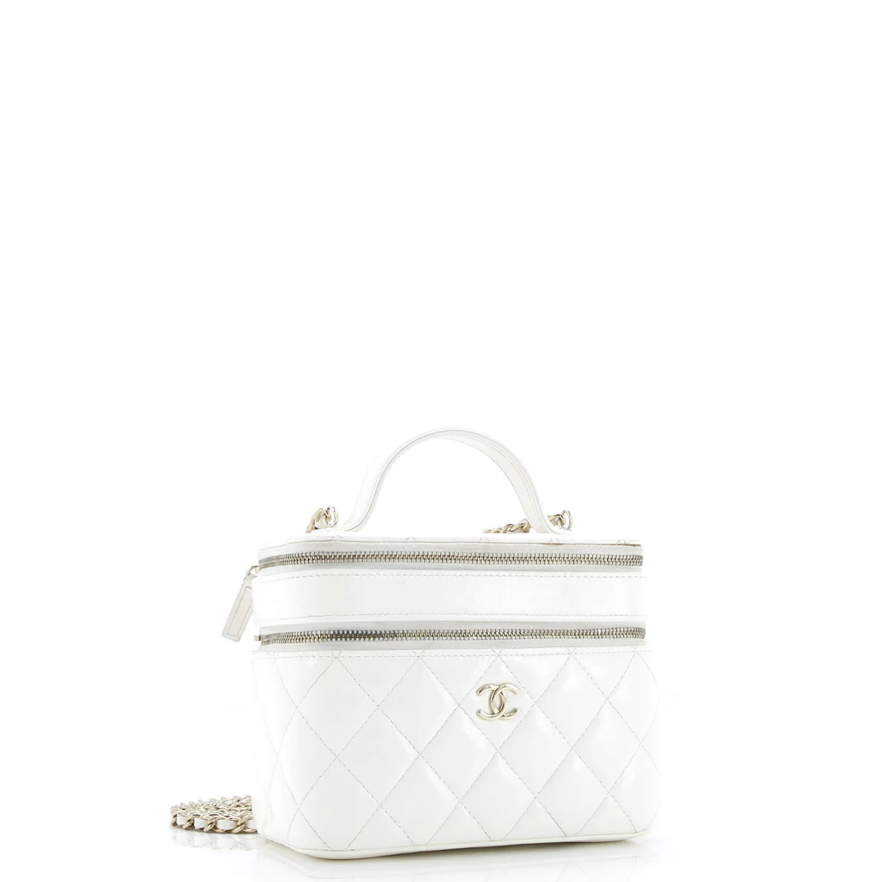 Double Decker Vanity Case with Chain Quilted Shiny Lambskin Small - Deep Luxury