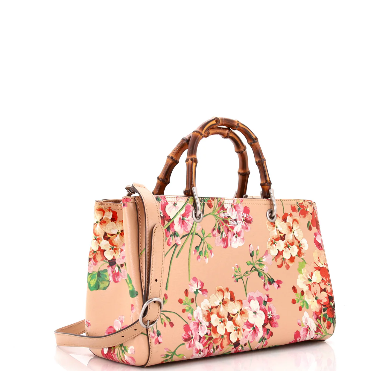 Bamboo Shopper Tote Blooms Print Leather Medium - Deep Luxury