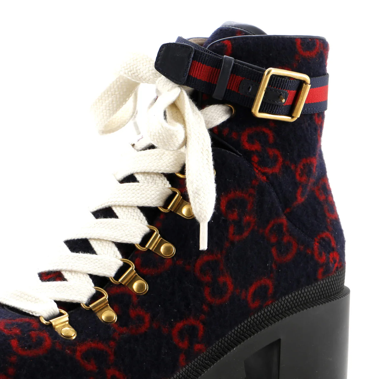 Women's Heeled Lace Up Combat Ankle Boots GG Wool - Deep Luxury