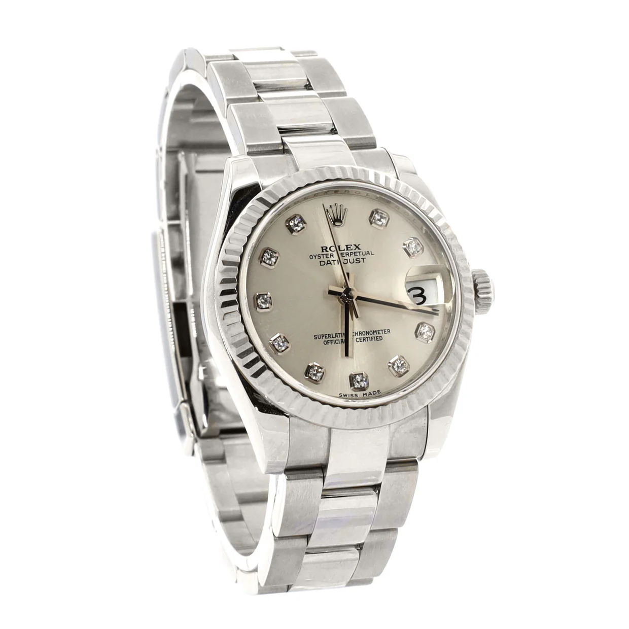 Oyster Perpetual Datejust Automatic Watch Stainless Steel and White Gold with Diamond Markers 31 - Deep Luxury
