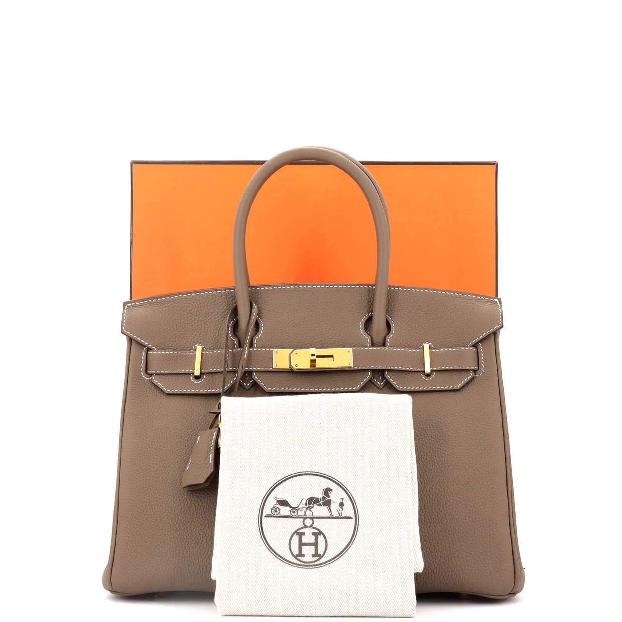 Birkin Handbag Grey Clemence with Gold Hardware 30 - Deep Luxury