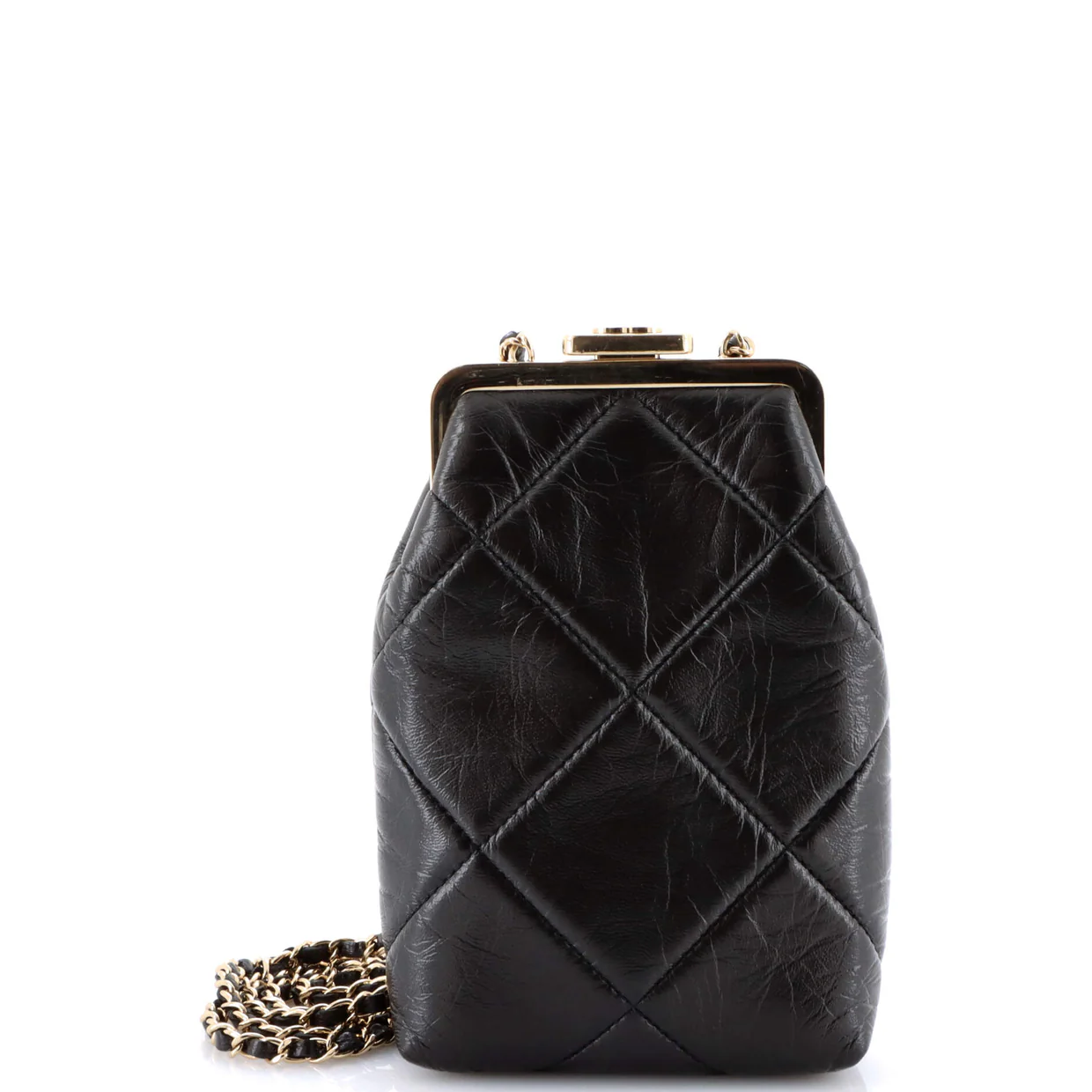 CC Kisslock Frame Clutch with Chain Quilted Lambskin Small - Deep Luxury