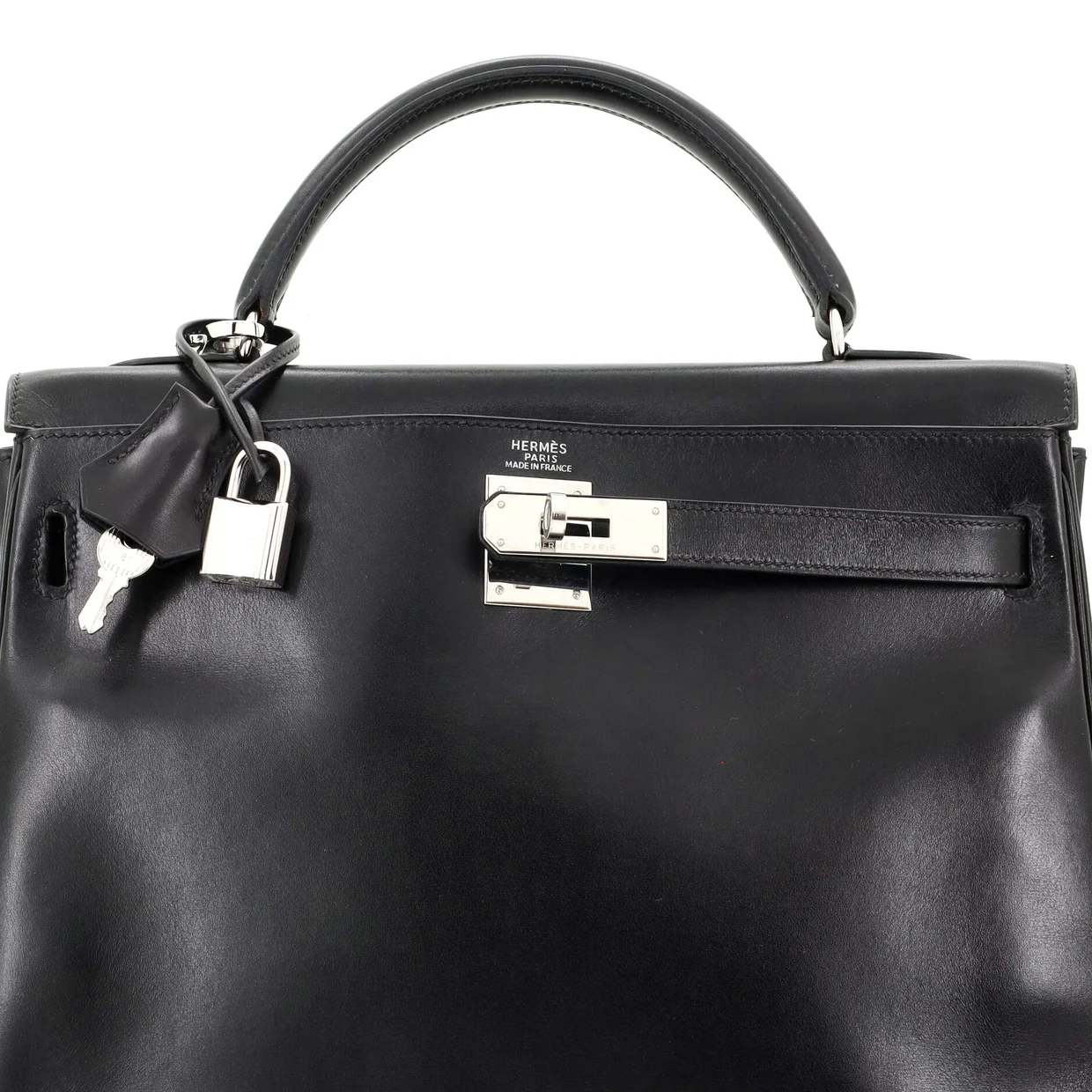 Kelly Handbag Noir Box Calf with Palladium Hardware 32 - Deep Luxury