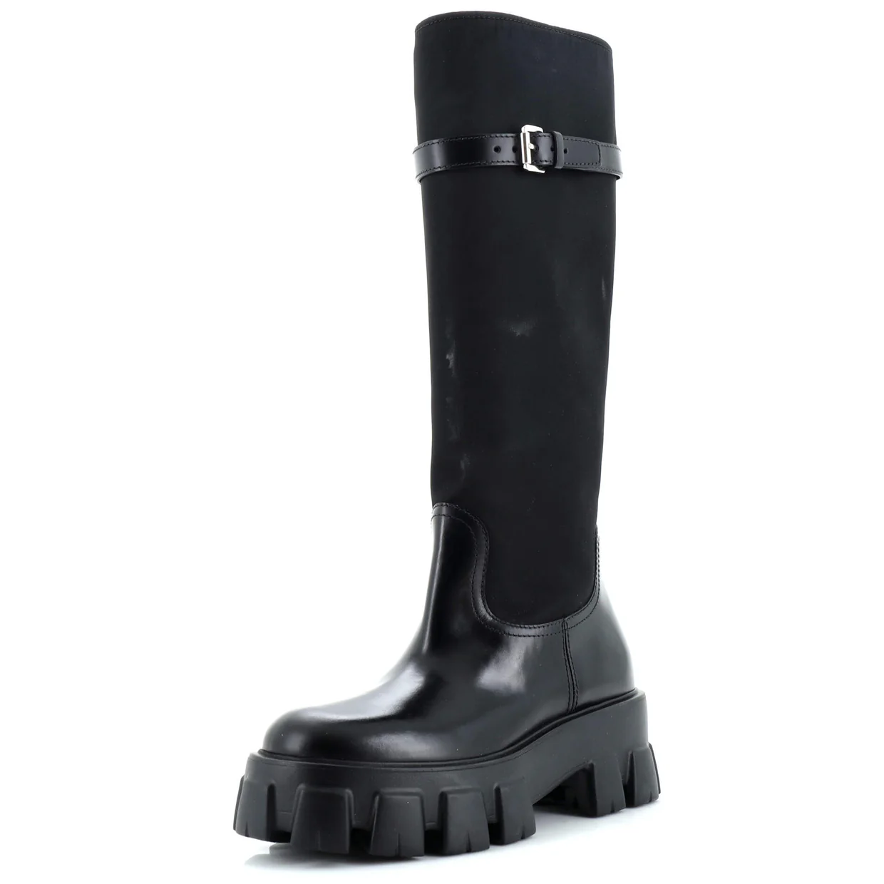 Women's Monolith Knee High Boots Nylon and Leather - Deep Luxury