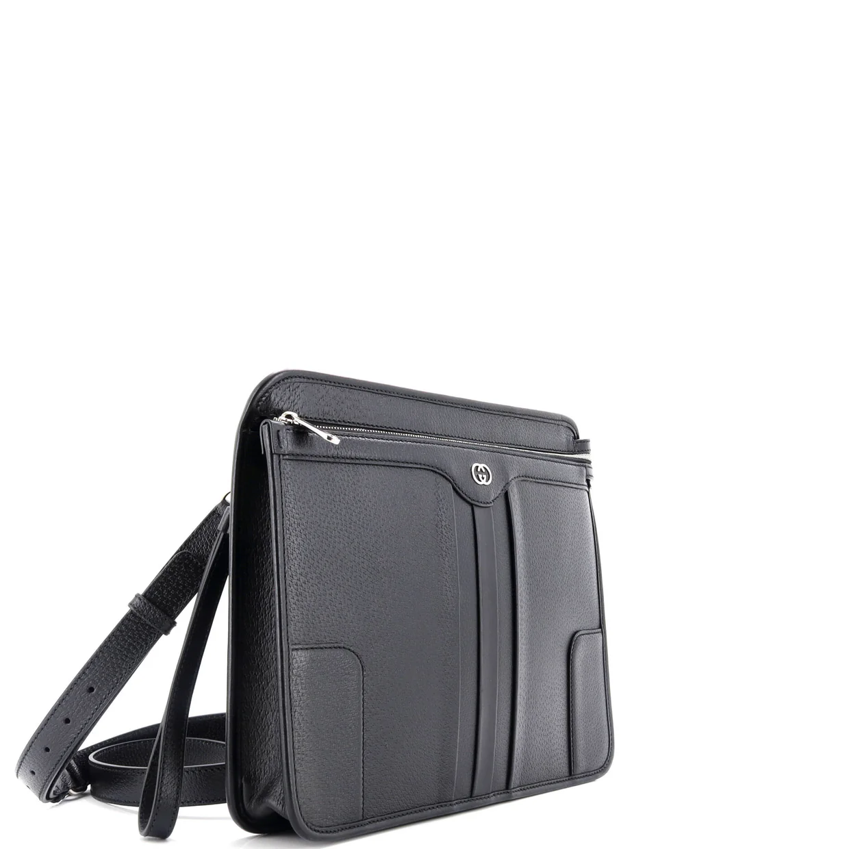 Interlocking G Front Zip Messenger Bag Leather Large - Deep Luxury