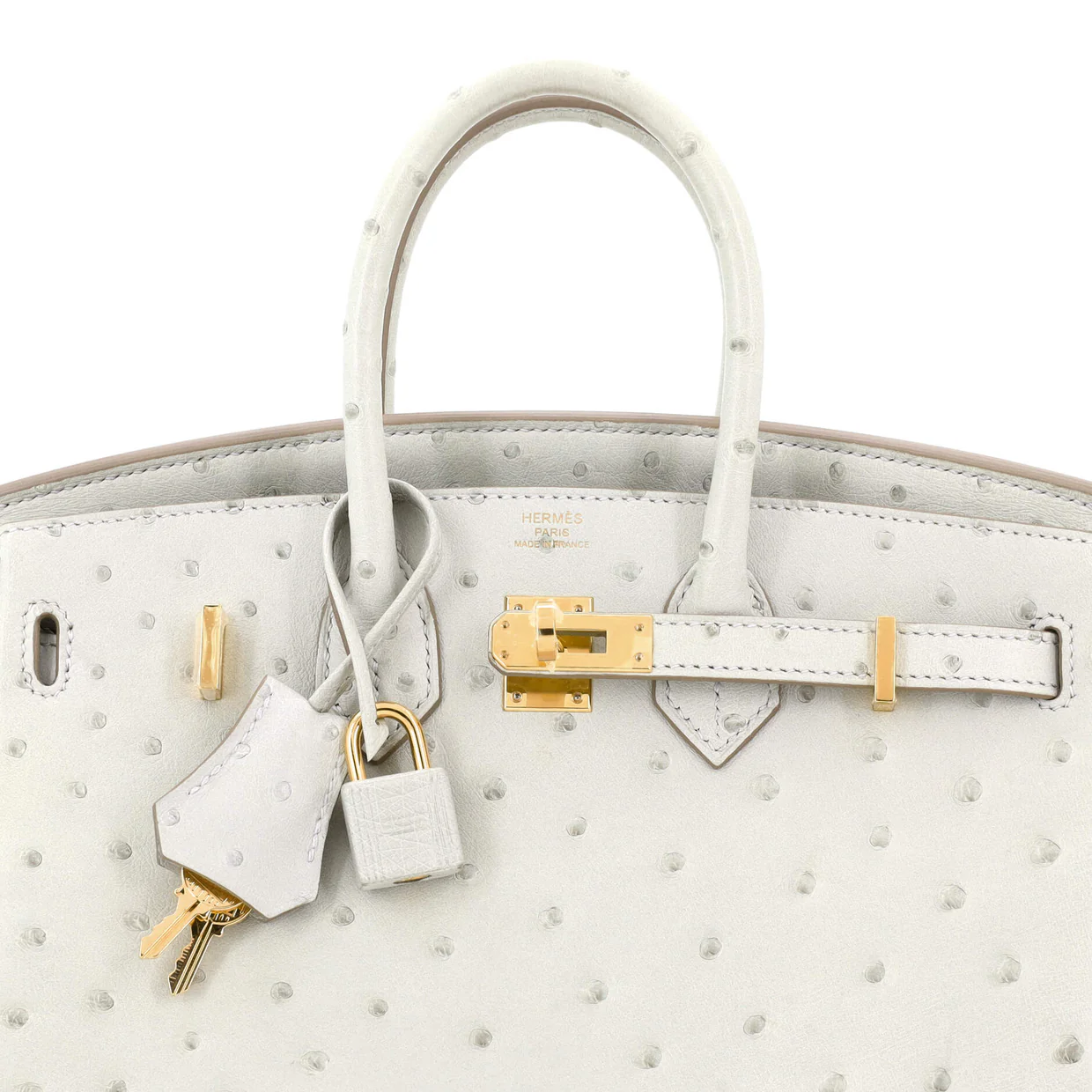 Birkin Handbag Grey Ostrich with Gold Hardware 25 - Deep Luxury