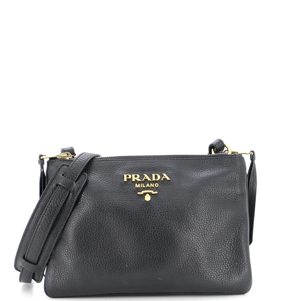 Dual Strap Double Zip Crossbody Bag Vitello Daino Small - Deep Luxury