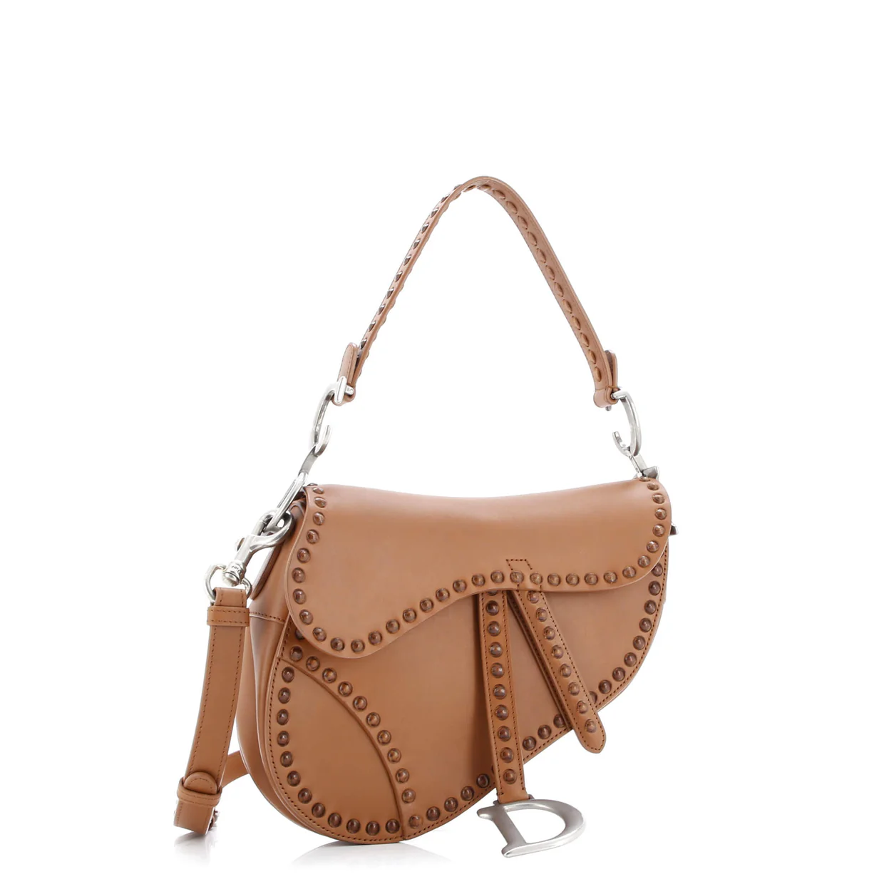 Saddle Handbag with Strap Studded Leather Medium - Deep Luxury