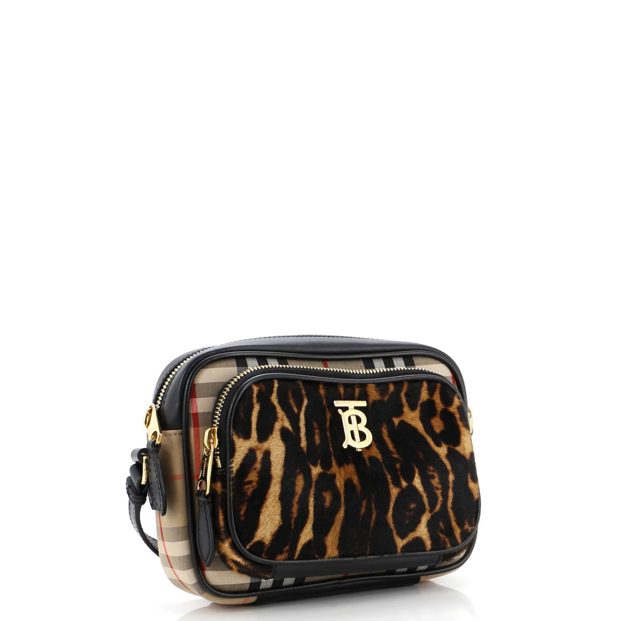 Front Pocket Camera Bag Vintage Check Canvas with Printed Pony Hair - Deep Luxury