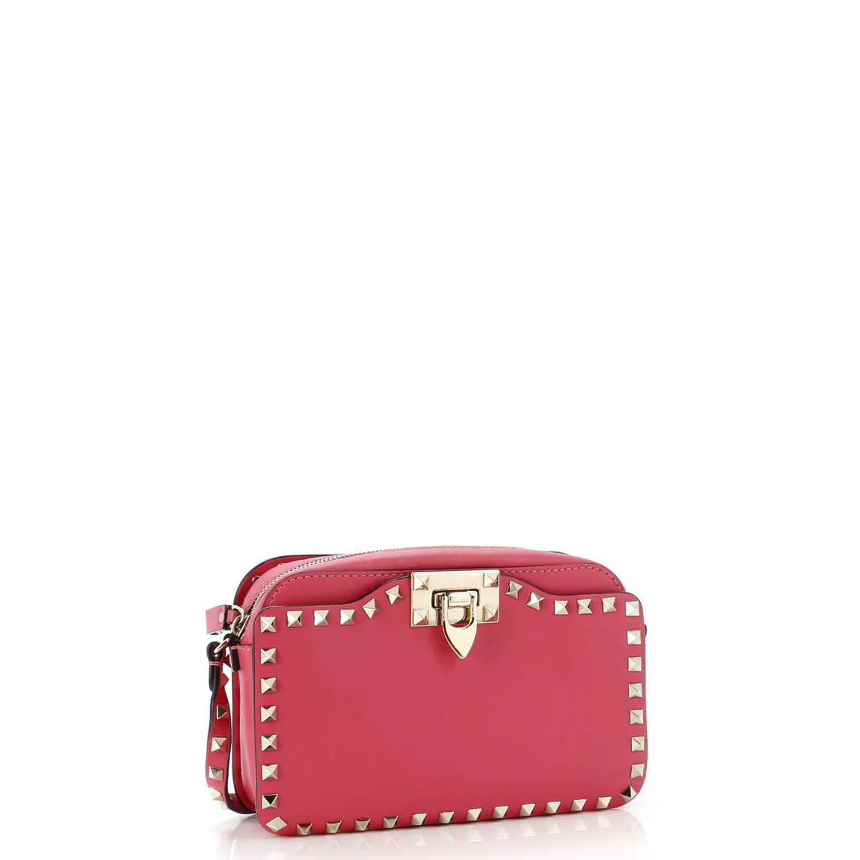 Rockstud Flip Lock Camera Crossbody Bag Leather - Deep Luxury