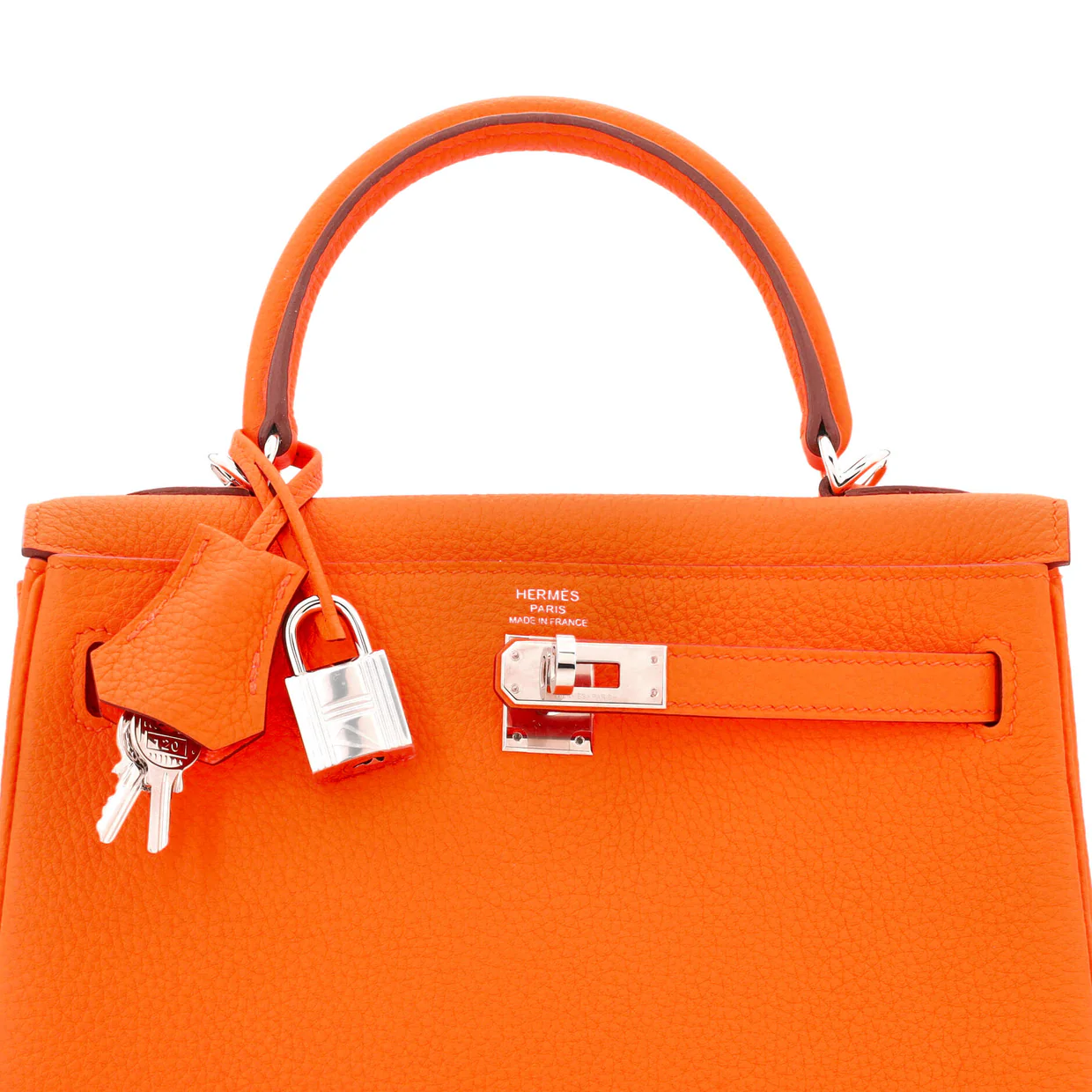 Kelly Handbag Orange Minium Togo with Palladium Hardware 25 - Deep Luxury