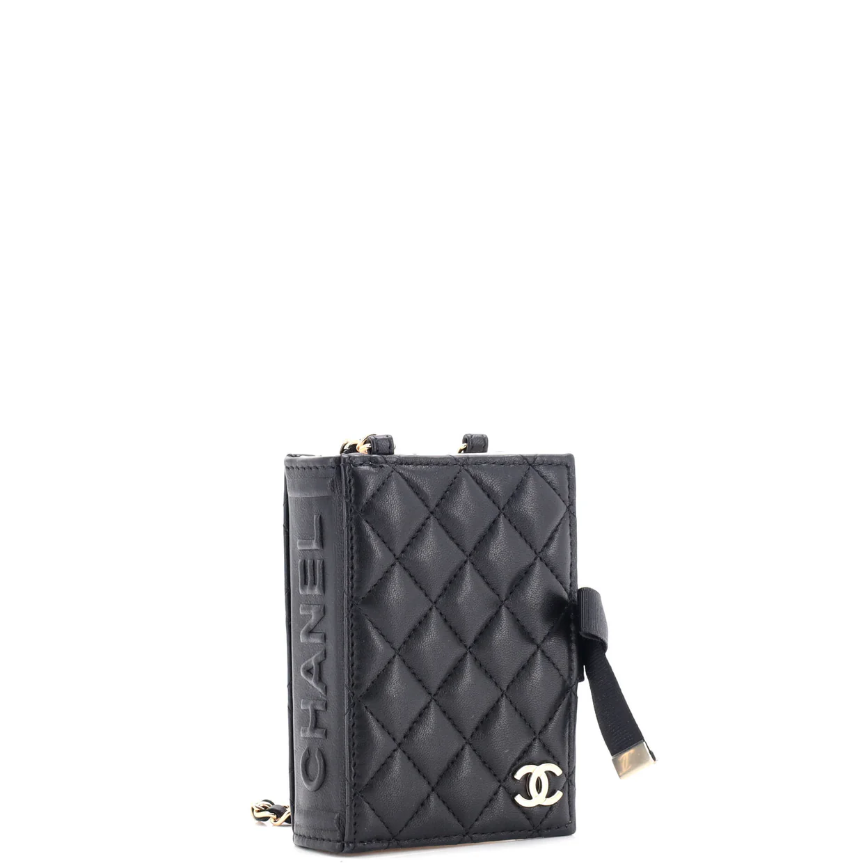 CC Book Card Holder with Chain Quilted Lambskin - Deep Luxury