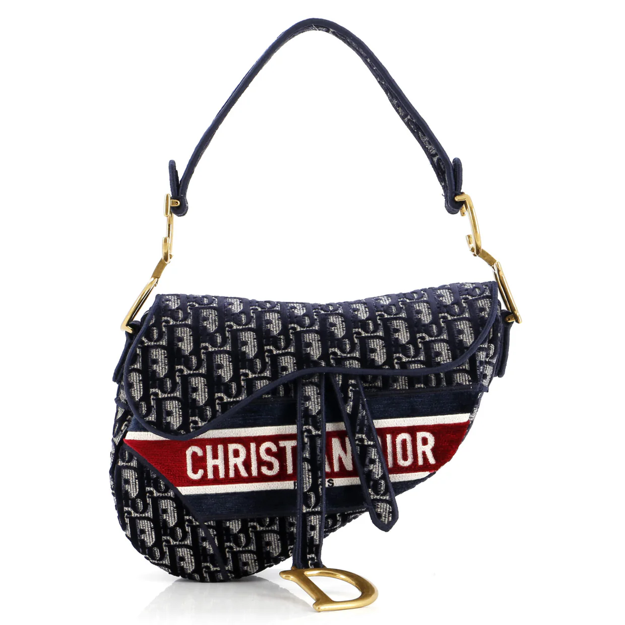 Saddle Handbag Logo Embroidered Oblique Velvet Medium - Deep Luxury