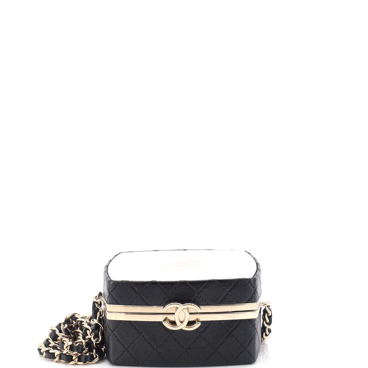 CC Make-Up Box Clutch with Chain Quilted Lambskin and Metal Small - Deep Luxury