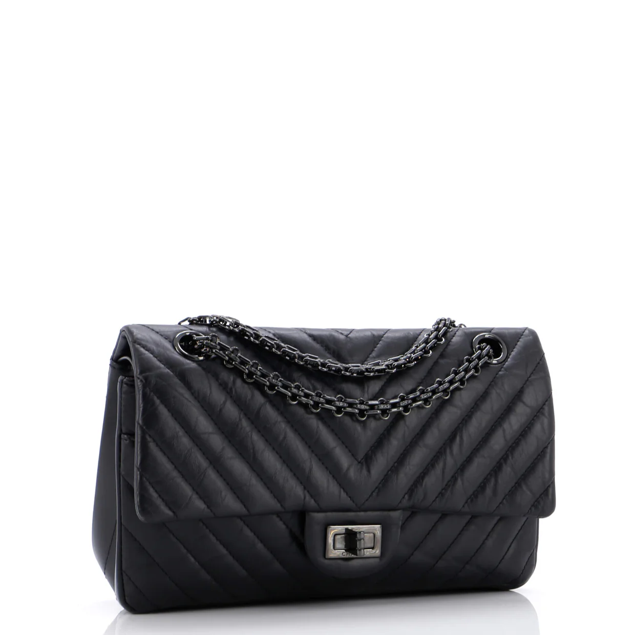 So Black Reissue 2.55 Flap Bag Chevron Aged Calfskin 225 - Deep Luxury
