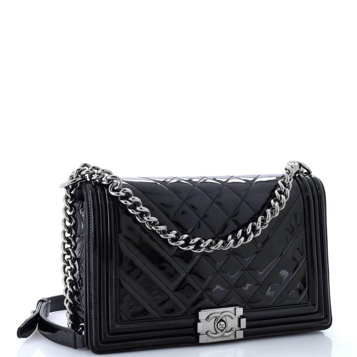 Boy Flap Bag Chevron Patent New Medium - Deep Luxury