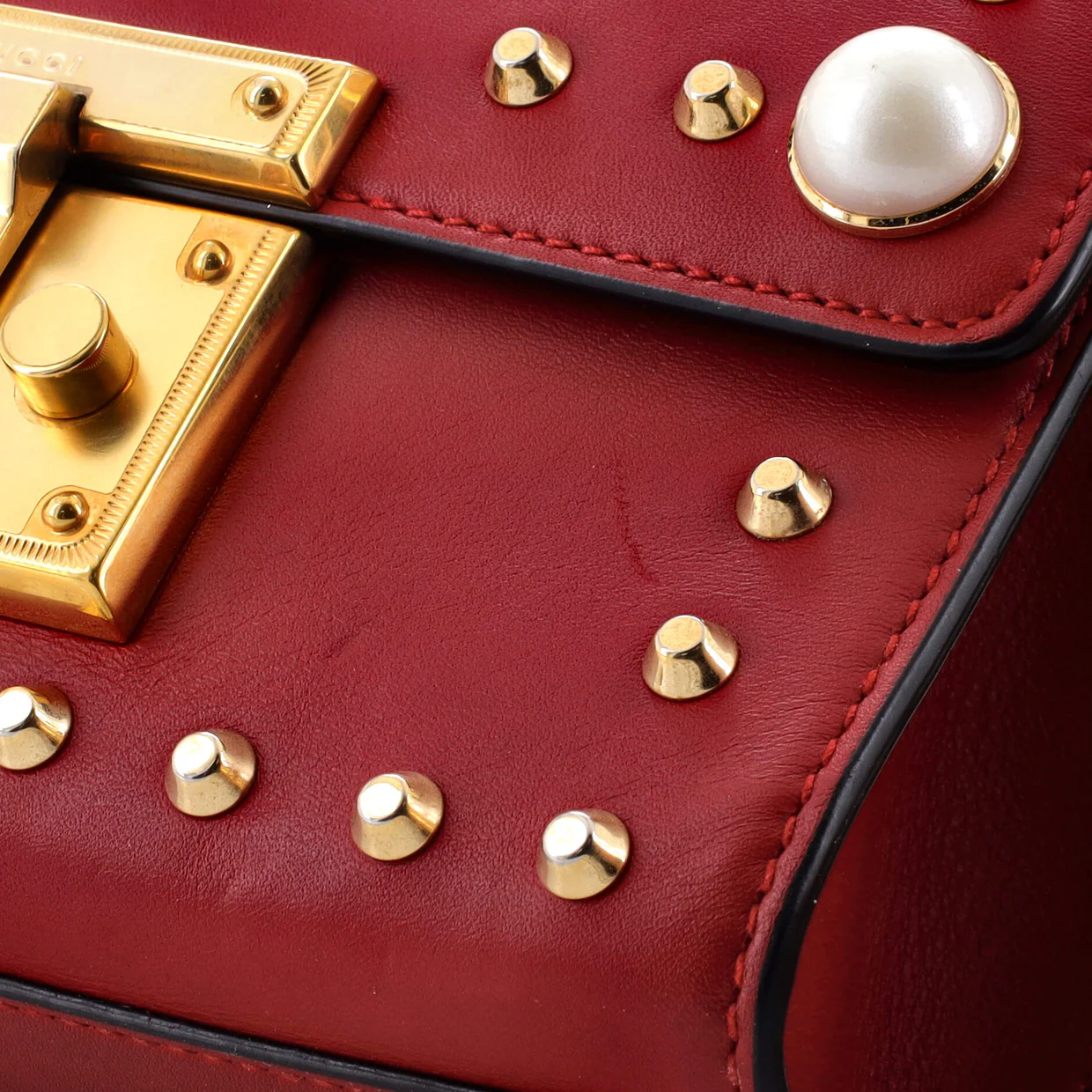 Pearly Padlock Shoulder Bag Studded Leather Small - Deep Luxury