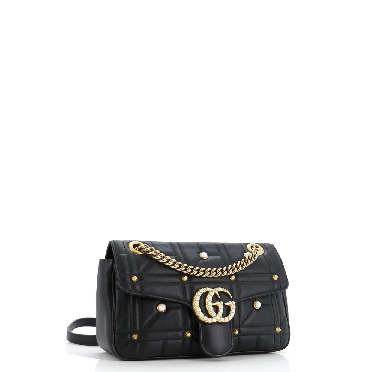 Pearly GG Marmont Flap Bag Embellished Matelasse Leather Small - Deep Luxury