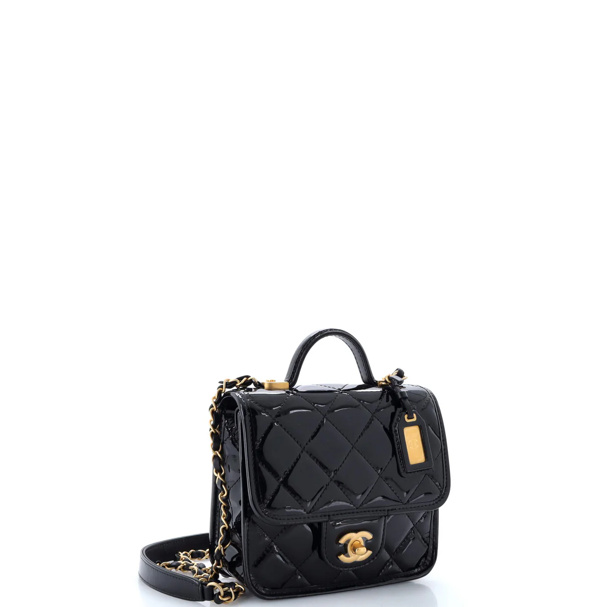 School Memory Top Handle Flap Bag Quilted Patent Mini - Deep Luxury