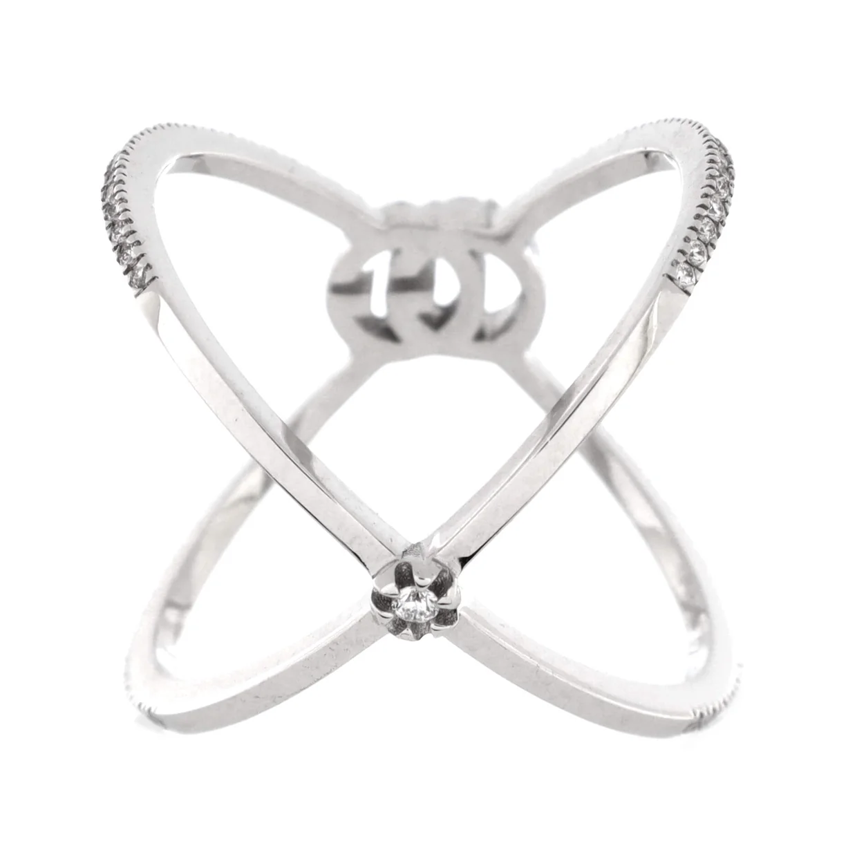 GG Running Cross Ring 18K White Gold and Pave Diamonds - Deep Luxury