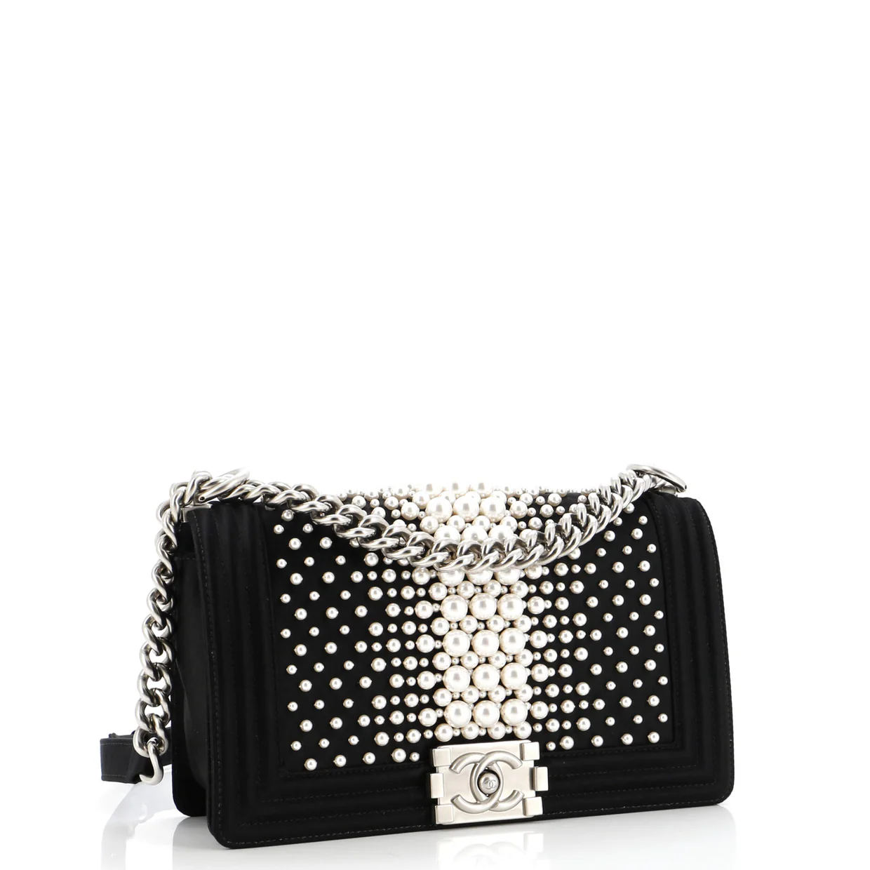 Boy Flap Bag Pearl Embellished Satin Old Medium - Deep Luxury