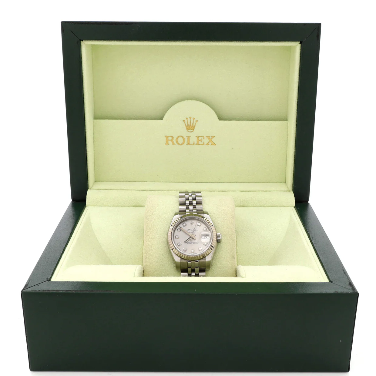 Oyster Perpetual Datejust Automatic Watch Stainless Steel and White Gold with Diamond Markers 26 - Deep Luxury