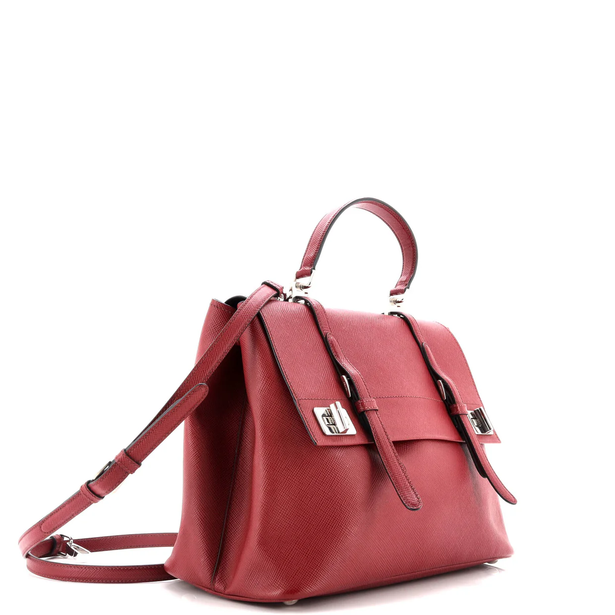 Dual Flap Double Turn Lock Satchel City Calfskin Medium - Deep Luxury