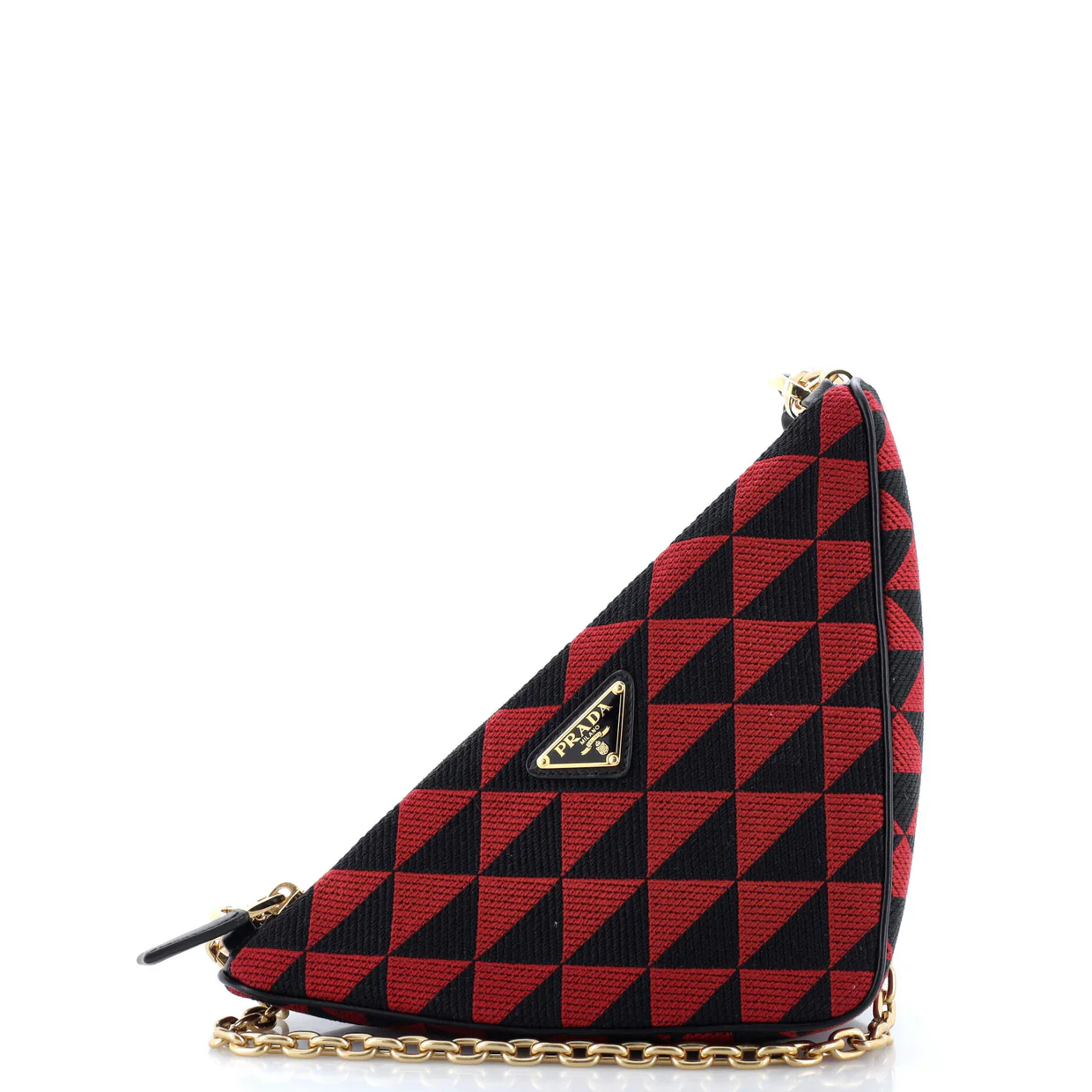 Double Symbole Triangle Bag Leather and Jacquard Mini - Deep Luxury
