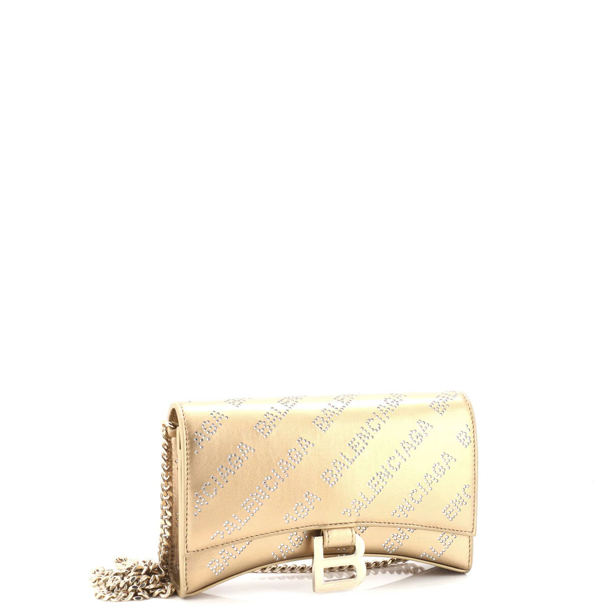 Hourglass Chain Wallet Logo Embellished Leather - Deep Luxury