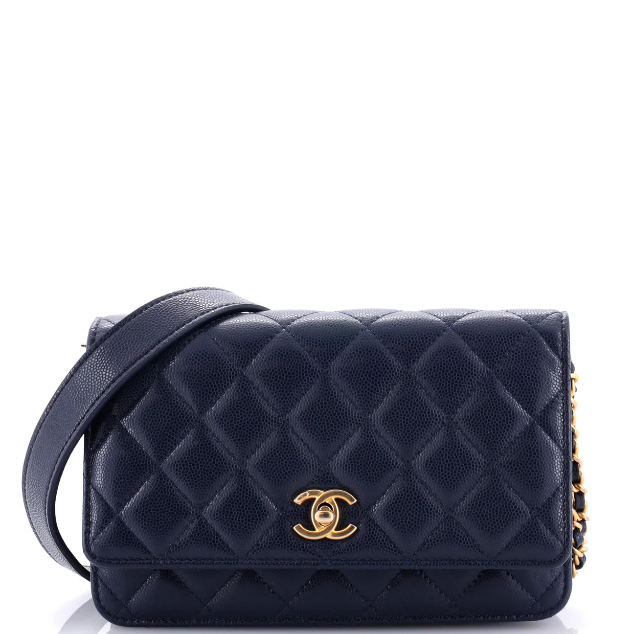 Twist Your Buttons Wallet on Chain Quilted Caviar - Deep Luxury