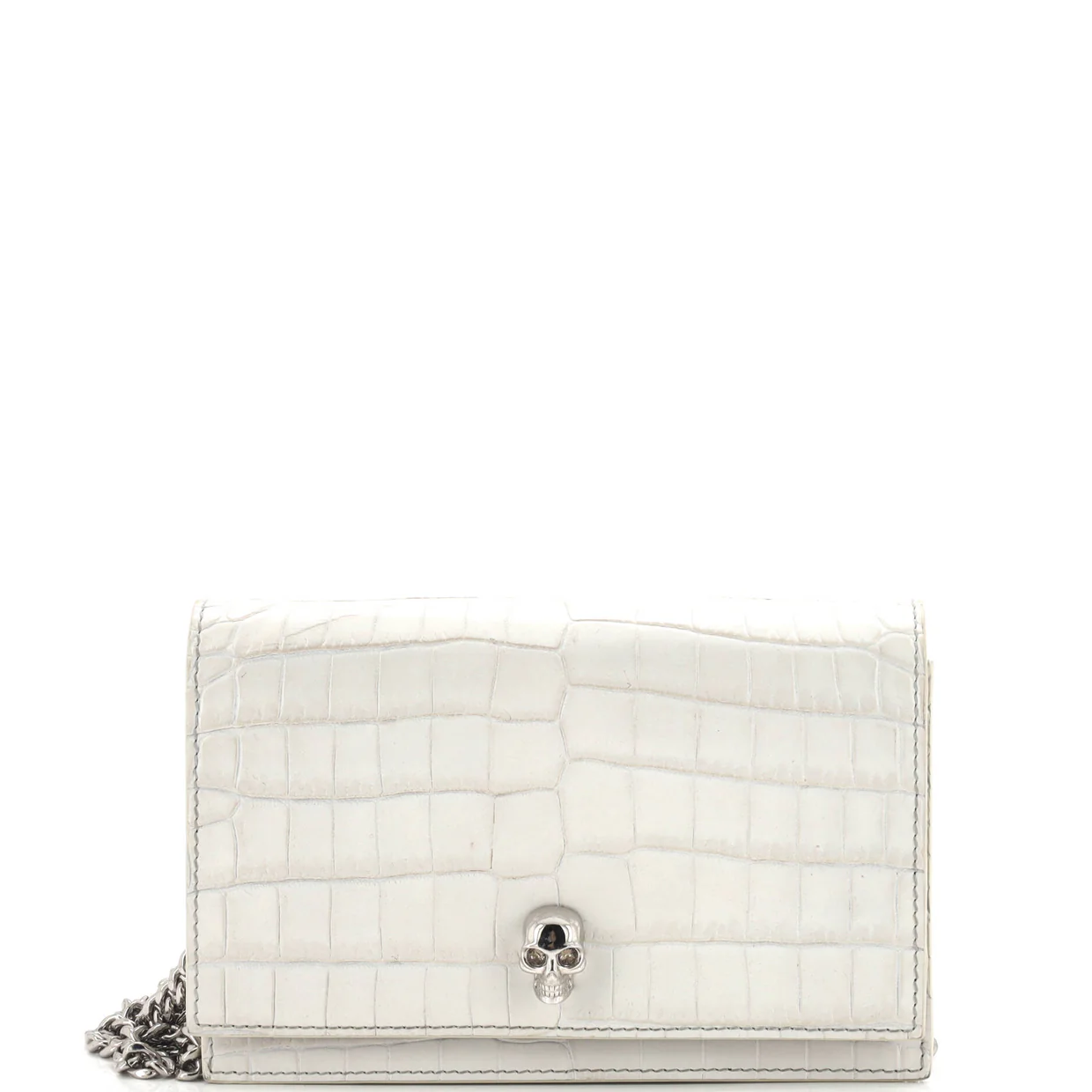 Skull Chain Crossbody Bag Crocodile Embossed Leather Mini - Deep Luxury
