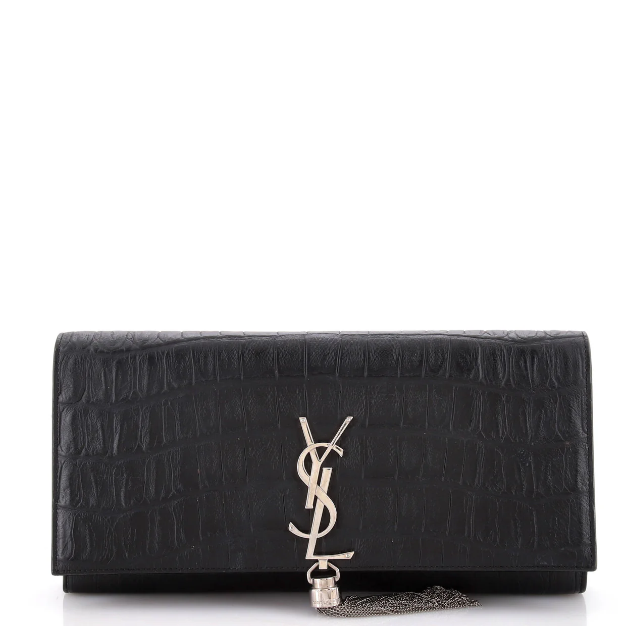 Classic Monogram Tassel Clutch Crocodile Embossed Leather Long - Deep Luxury