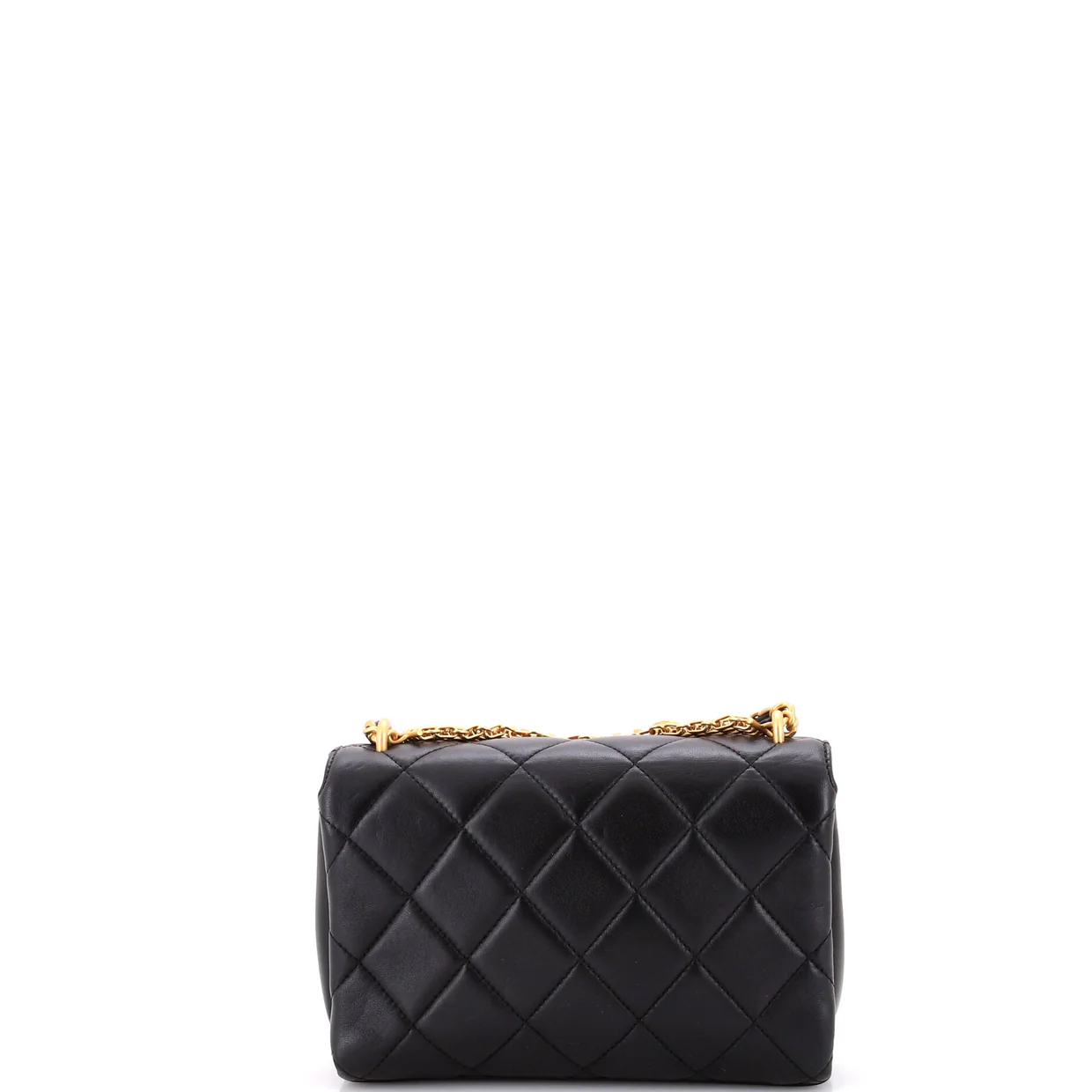 Crystal Logo Letters Chain Handle Flap Bag Quilted Lambskin Small - Deep Luxury