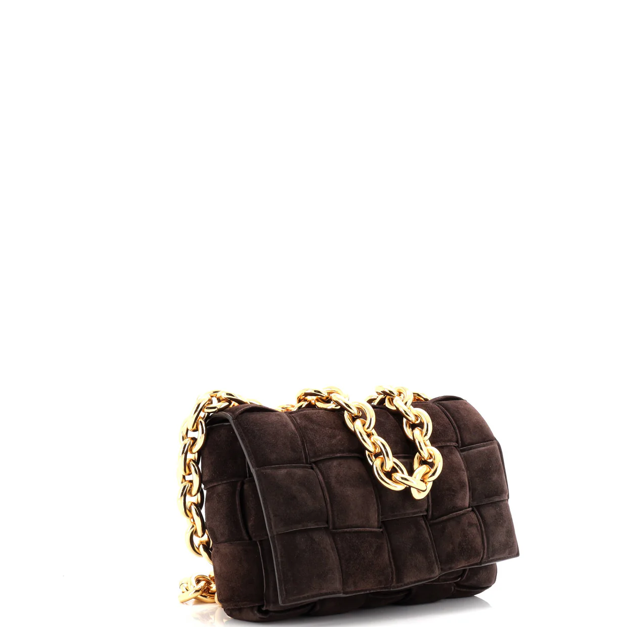 Cassette Chain Crossbody Bag Padded Maxi Intrecciato Suede - Deep Luxury