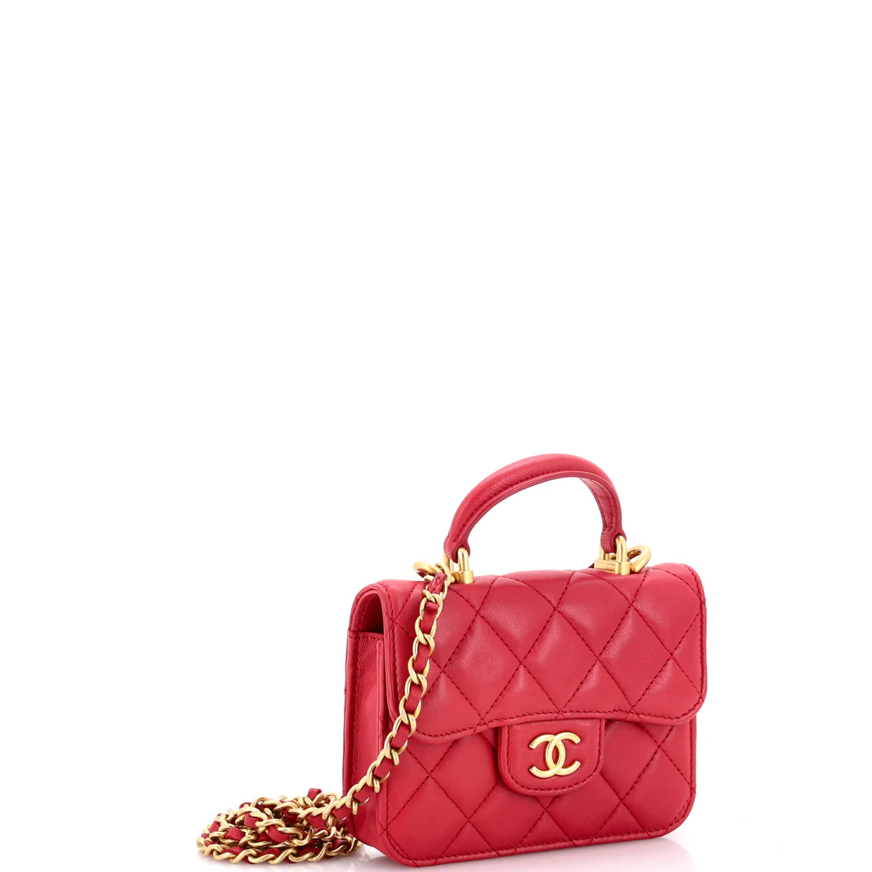 Top Handle Flap Coin Purse with Chain Quilted Lambskin - Deep Luxury
