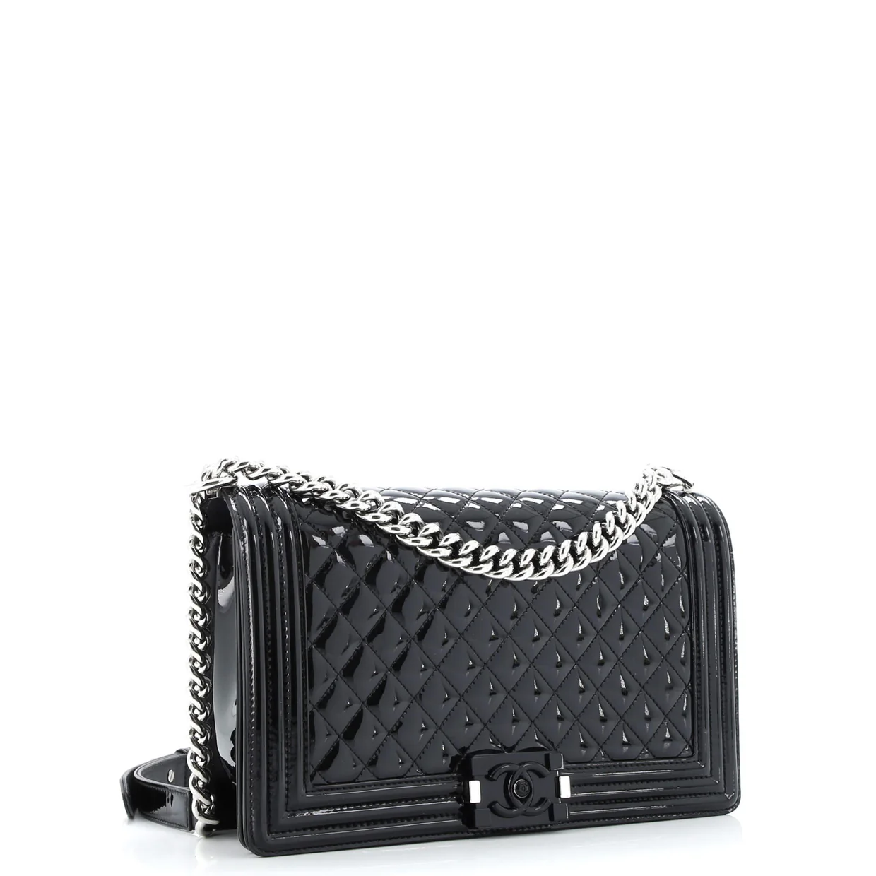 Boy Flap Bag Quilted Plexiglass Patent New Medium - Deep Luxury