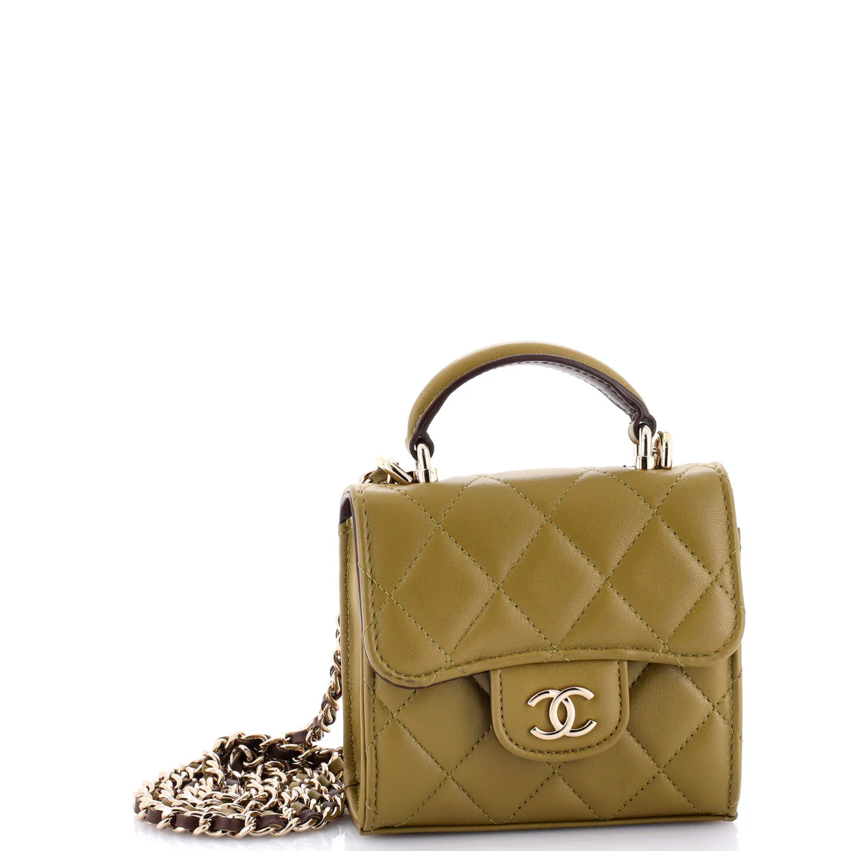 Square Classic Flap Top Handle Clutch with Chain Quilted Lambskin - Deep Luxury