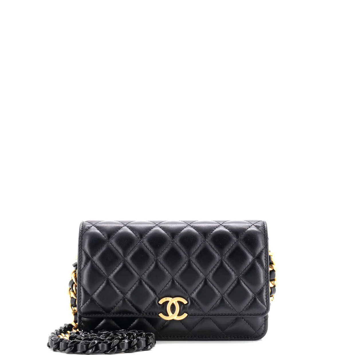 Lacquered Metal CC Wallet on Chain Quilted Lambskin - Deep Luxury