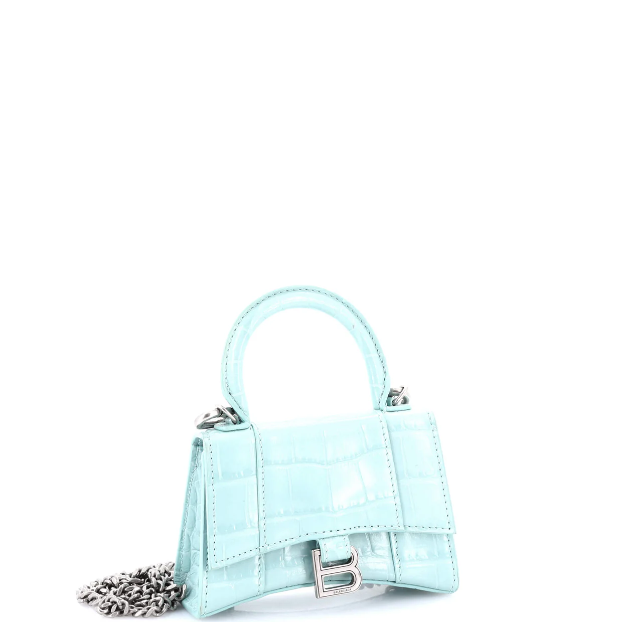 Hourglass Top Handle Bag Crocodile Embossed Leather Mini - Deep Luxury