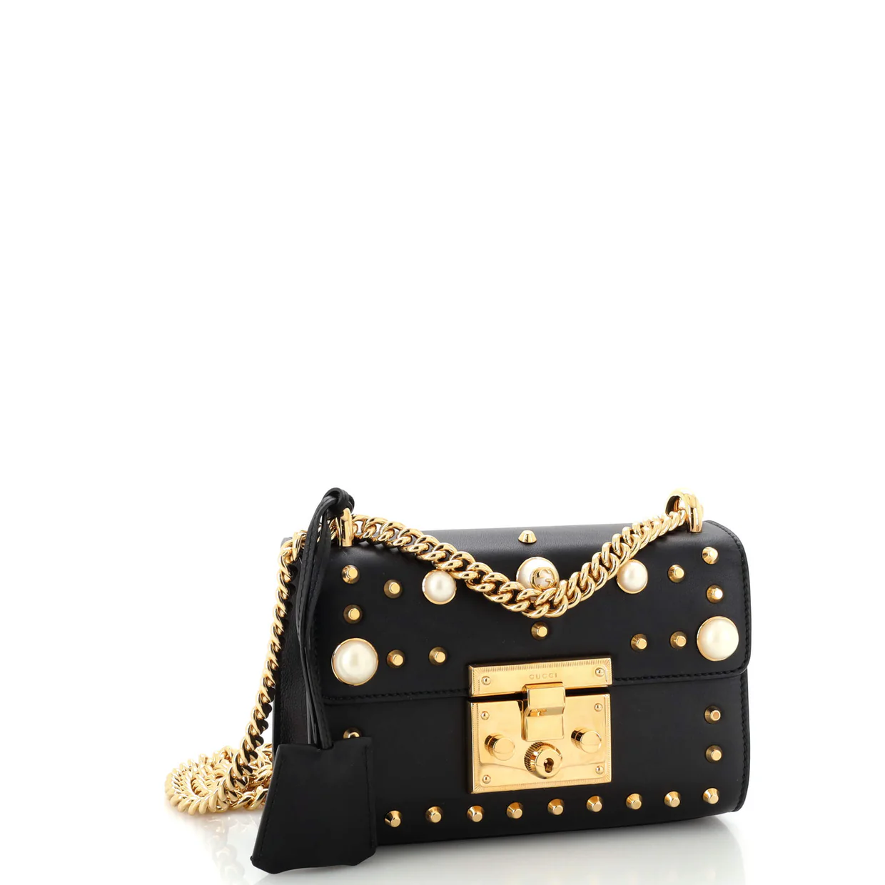 Pearly Padlock Shoulder Bag Studded Leather Small - Deep Luxury