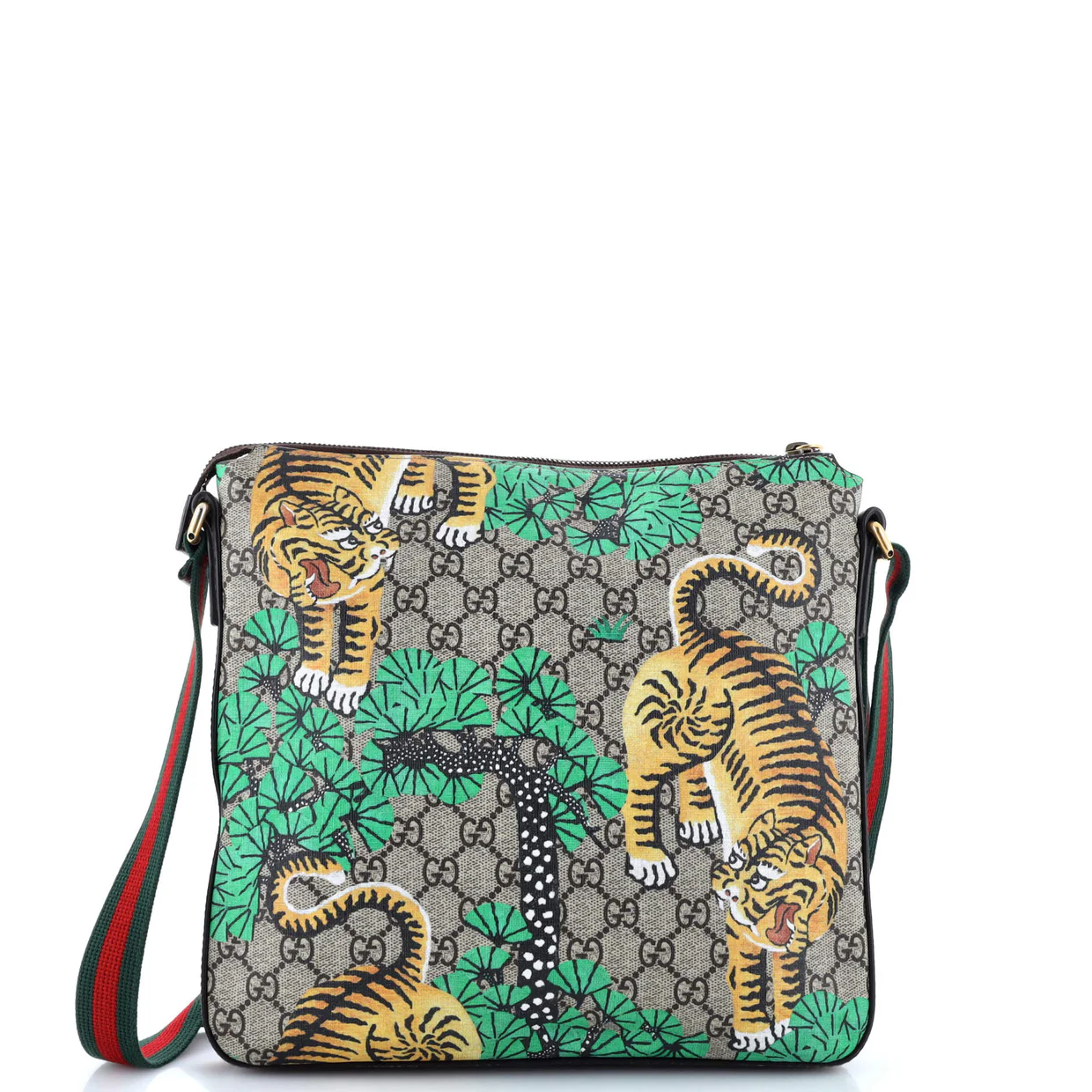 Front Zip Messenger Bengal Print GG Coated Canvas Medium - Deep Luxury