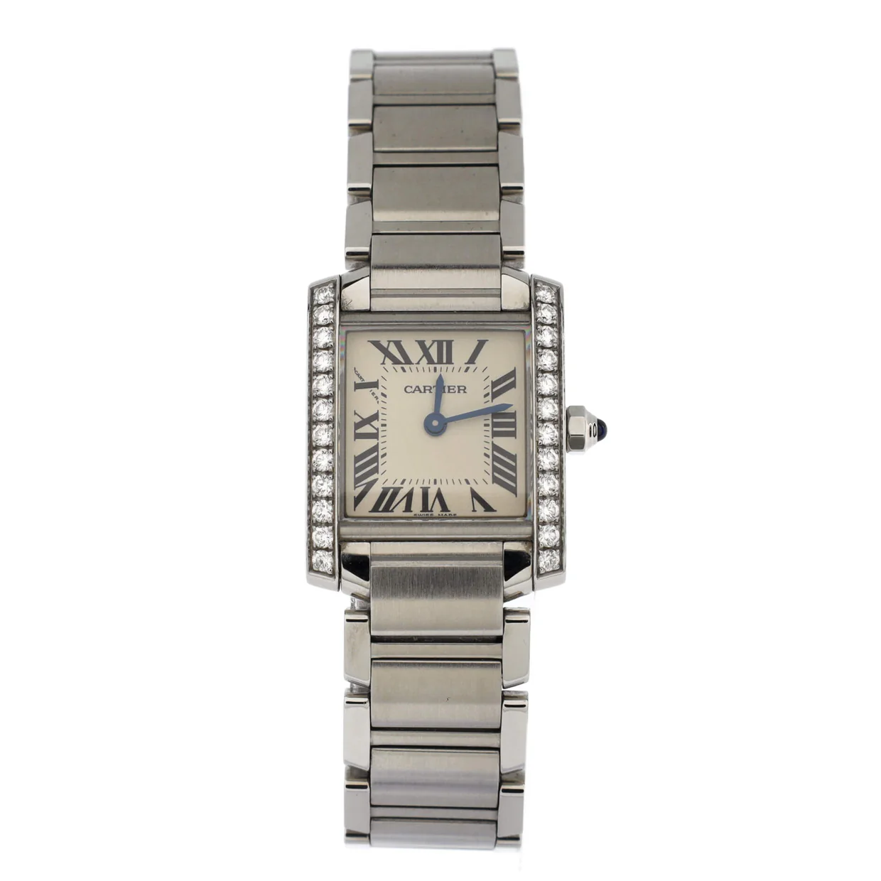 Tank Francaise Quartz Watch Stainless Steel with Diamond Bezel 20 - Deep Luxury