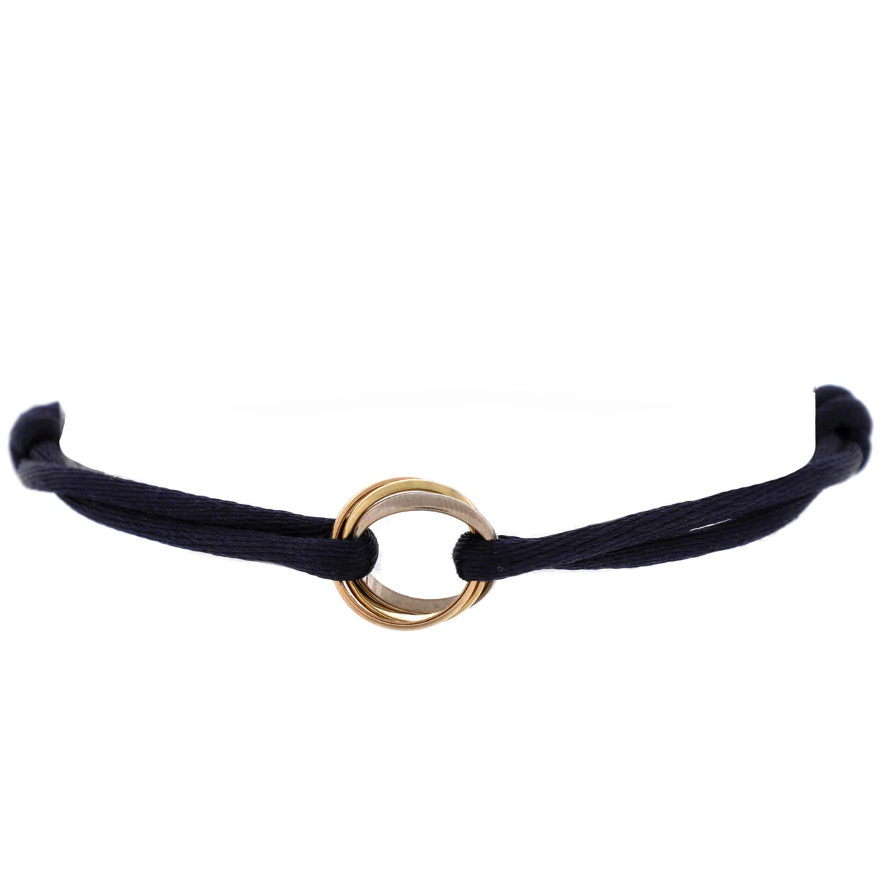 Trinity On Cord Bracelet Silk Cord with 18K Tricolor Gold - Deep Luxury