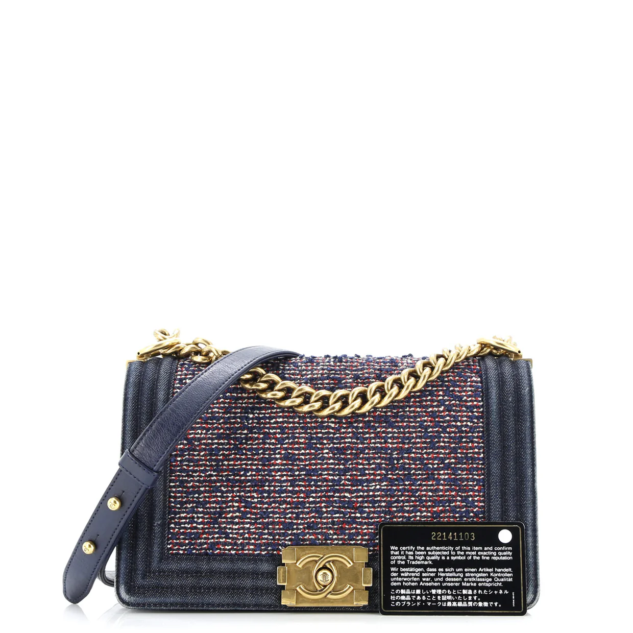 Boy Flap Bag Quilted Tweed With Denim Old Medium - Deep Luxury