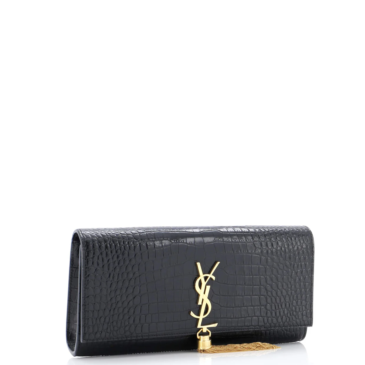 Classic Monogram Tassel Clutch Crocodile Embossed Leather Long - Deep Luxury