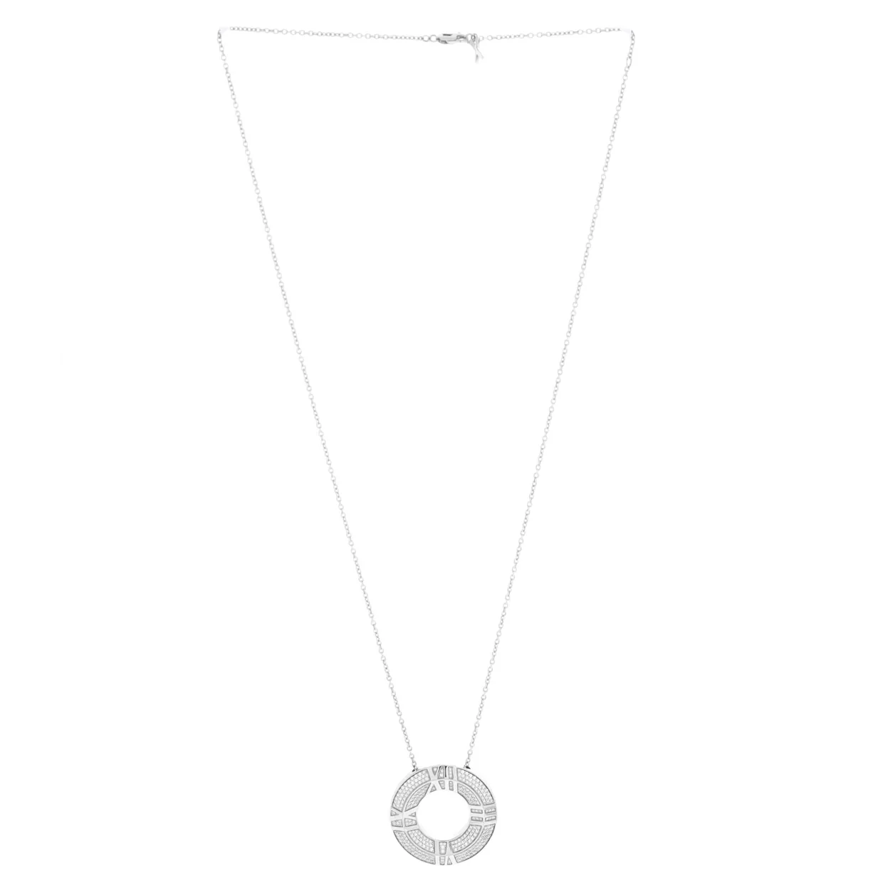 Atlas Closed X Medallion Pendant Necklace 18K White Gold with Pave Diamonds Large - Deep Luxury