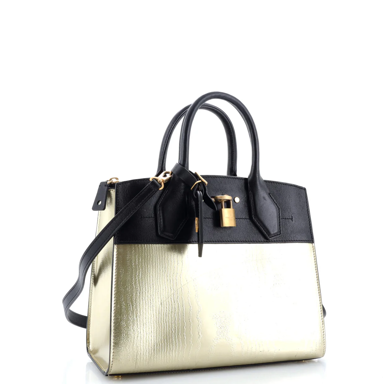 City Steamer Handbag Gravity Gold Calfskin and Leather PM - Deep Luxury