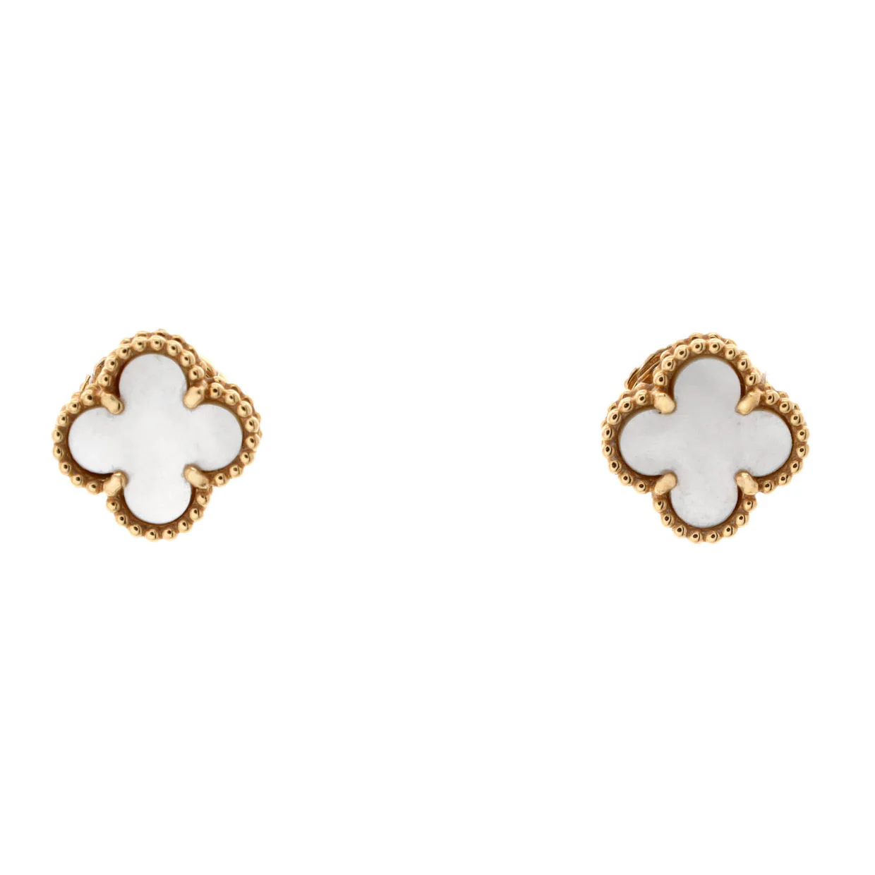 Sweet Alhambra Stud Earrings 18K Yellow Gold and Mother of Pearl - Deep Luxury