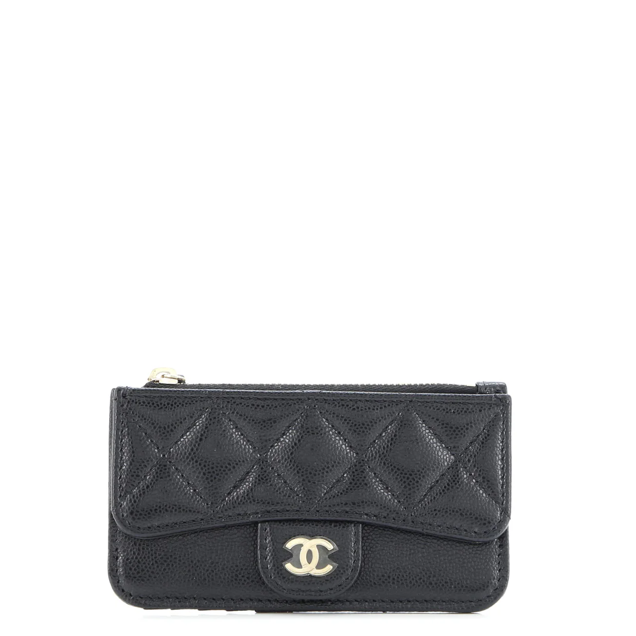 Flap Zip Card Holder Quilted Caviar - Deep Luxury